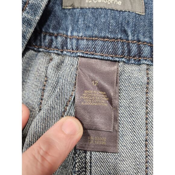 Vintage Liz Claiborne Midi Denim Skirt Flare Blue Jean Cotton Pleated Y2K Sz 12 - Picture 5 of 9